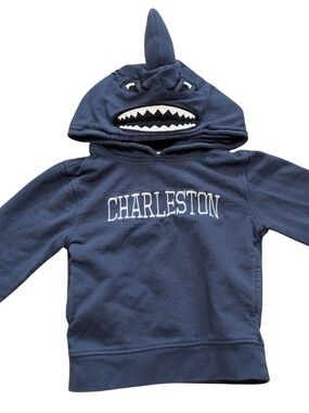 100% Cotton Embroidered Shark Hoodie Charleston Blue 2T